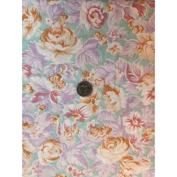 Vintage 1990s Floral Cotton Quilting Fabric Pastel Green & Purple Roses 2 yd cut - Picture 3 of 10